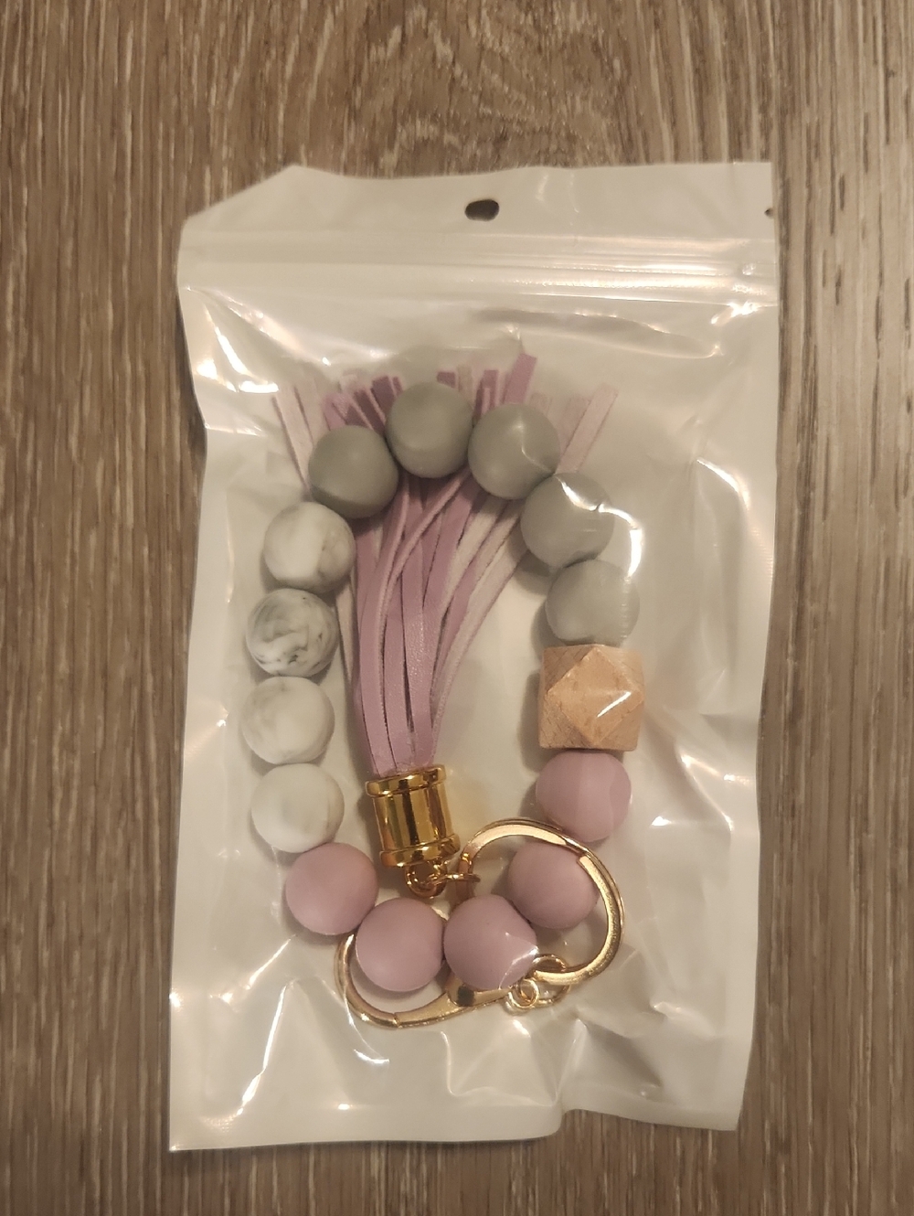 Beaded Tassel Keychain - Purple, Gray & Marble